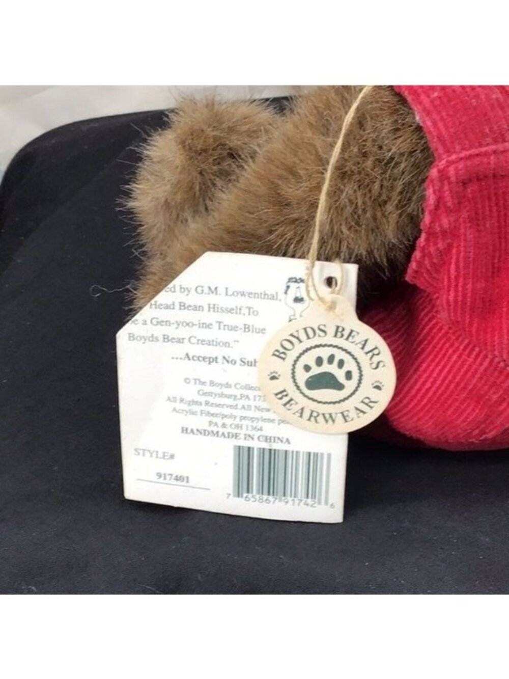 Boyds Bears & Friends Kyle L. Berriman Plush Bear In Red Corduroy Overalls 12" H - Picture 4 of 7